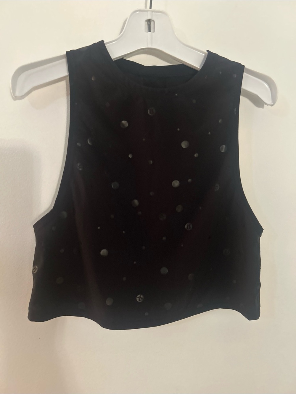 lululemon athletica Black Polka Dot Cropped Tank with Lulu Insignia Small